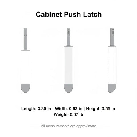 Diagram of Push To Open Latch Aluminum Alloy No Knob Handle Free Kitchen Cabinet And Drawer Hardware showing dimensions.