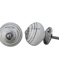 Top Shelf Ceramic White Striped Drawer Knob Set And Kitchen Cabinet Pulls Rust Free Luxury Handles For Home Renovation Game Changer No Sweat Install Kit For Drawers, 1.5 inch ceramic knobs with silver accents.