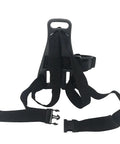 Black Scuba Tank Backpack for Single Tank with adjustable holder, nylon and plastic straps, rugged design for serious divers.