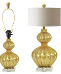 Two Piece Antique Brass Lamp Finials Set For Lamp Shade Nut Screw Cap Metal Knob Topper Decorative Replacement DIY Table Or Floor Light Harp Adapter Kit installed on gold lamp with shade
