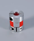 Flexible Plum Shaft Coupling With 8mm And 10mm Bore, High Strength Aluminum, visible from top angle on gray background