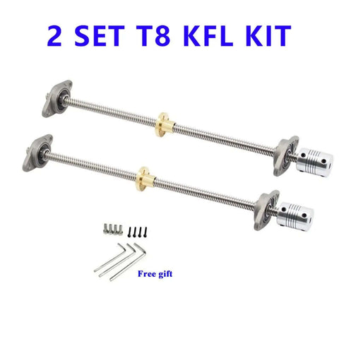 Kick Your 3D Printer Up A Notch With This Premium T8 Lead Screw Kit Featuring Two 1000mm X 2mm Pitch Rods, Dual KFL08 Flange And KP08 Pillow Block Bearings Plus A Smooth 5x8 Coupler For Epic Z Axis Precision And Reliability Anytime. 2 set T8 lead screw kit with rods, bearings, coupler, and screws