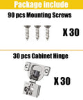 Package includes 90 screws and 30 hinges of 30 Pack One Half Inch Overlay Face Frame Soft Close Kitchen Cabinet Hinges With Easy Install