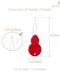 Must-Have 5-Piece Needle Threader Set for Sewing, Embroidery, Cross Stitch and Quilting, showing dimensions of red threader
