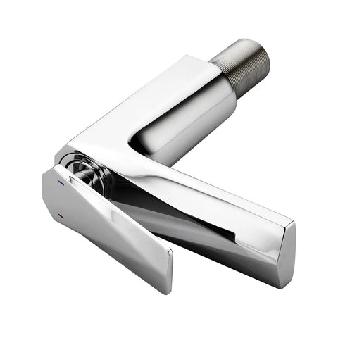 Solid Brass Bathroom Sink Faucet With Single Handle And Single Hole Design, Chrome Finish, Includes Supply Hose, side view
