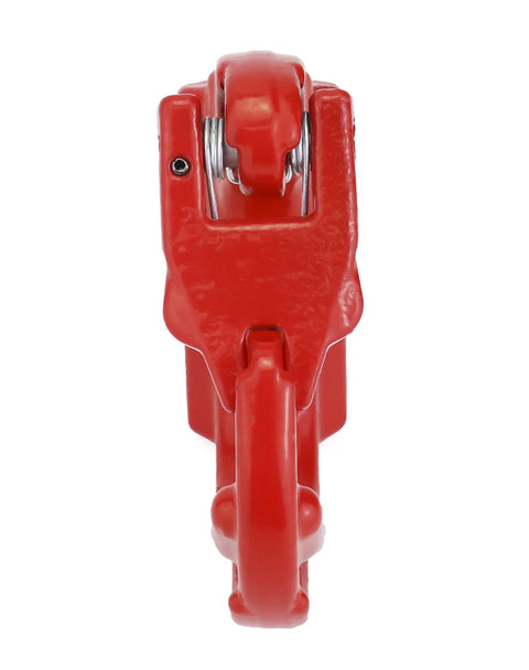 Front view of 2 Ton Heavy Duty Alloy Steel Lifting Hook Weld On Anchor Hook With Protective Red Coating For Wrecker Crane And Tractor Equipment Forged Steel Construction With High Strength And 4400 Lb Working Load Limit Ideal For Heavy Lifting And Towing Applications