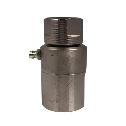 Half Inch 90 FXF Steel Swivel Joint With AFLAS Seal Zerk Fitting Black Cap 5000 PSI Pro Grade Industrial Reel Accessory close-up