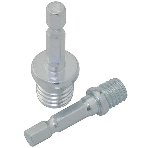 4 Pack Heavy Duty Stainless Steel Drill To Angle Grinder Adapter M10 M14 Hex Shank Conversion Bar For Cutting Polishing And Garage Work No Sweat Install Smooth Spin Tight Grip showing two hex shank adapters.