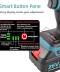 Smart button panel of Badass 2 In 1 Cordless Rivet Nut Gun with battery display and gear adjustment features.
