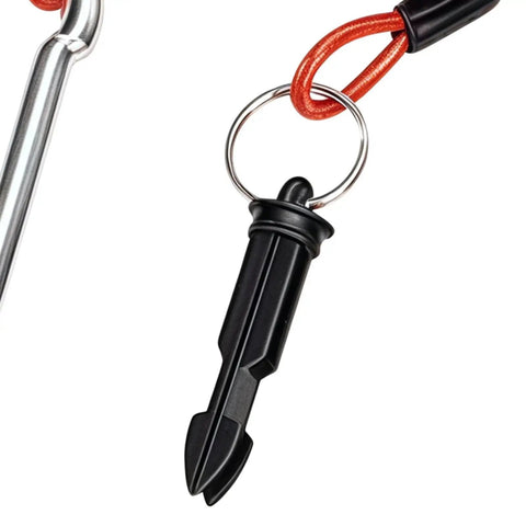 Close-up of Breakaway Cable For RV Trailers 4 Foot Or 6 Foot High Strength Flexible Towing Lanyard with black pin detail