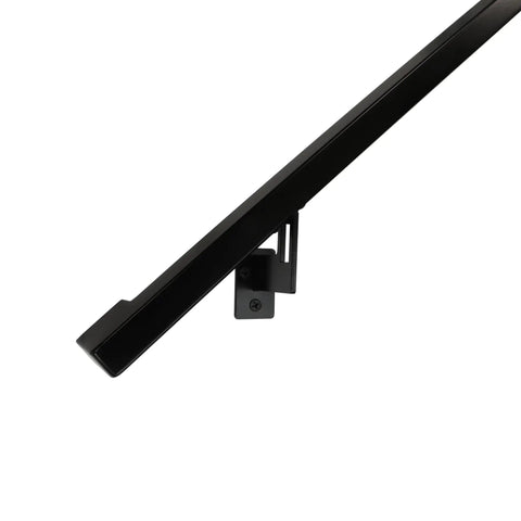 Top Shelf Modern Aluminum Handrail Grab Bar Kit With No Sweat Diy Install Adjustable Steel Brackets Powder Coated Black Finish Wall Mounted Ada Compliant Safety Rail Up To Nine Feet Long side view showing sleek black finish and mounting bracket.