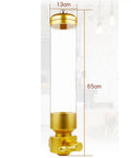 Rugged Gold Coffee Bean Dispenser Jar With Airtight Lid For Kitchen Counter Setup, 65cm height, 13cm diameter, clear glass.