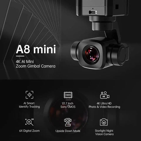 Rock Solid 4K AI Gimbal Camera For Rc Fpv Drones Packed With 6X Digital Zoom And Smart Motion Tracking AI mini design with advanced features.
