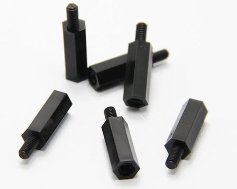 Top Tier M3 Hex Male To Female Nylon Standoffs Bulk Crate Of 50 Black Polymer Spacer Blocks, black nylon hex spacers for PC builds.