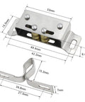 Double Roller Catch Stainless Steel Cabinet Door Latch For RV Boat Trailer Storage with dimensions in silver finish