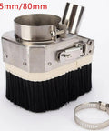 Rock Solid CNC Dust Shoe With 80Mm Stainless Steel Body and Double Door Split Design, thick nylon brush for 65mm/80mm spindles.