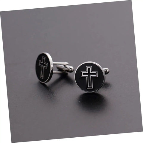 Fashionable Titanium Steel Cross Cufflinks For Men With Polished Black Finish Decorative Shirt Fasteners For Daily Wear Parties