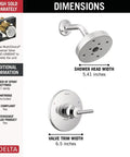 Diagram showing dimensions of Trinsic 14 Series Single-Function Shower Trim Kit With H2Okinetic PowerDrench Spray Head Chrome Finish