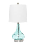 Modern Sage Green Dimpled Glass End Table With White Fabric Shade Lamp Sleek Bedside Table With Brushed Nickel Accents And Easy Rotary Switch