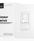 No Neutral Dimmer Switch For 3-Way And Single Pole, 600W For Incandescent/Halogen, 300W Dimmable LED CFL, White, ETL Listed, 120V, Not Compatible With Smart Lighting Fixtures on packaging