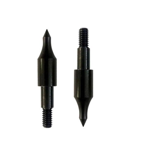 Two 100 grain steel arrow field points from 24 Pack Steel 100 Grain Arrow Field Points Screw In Practice Target Tips For Recurve Bow Compound Bow And Crossbow Bolts Built Tough And Rust Resistant For Training And Hunting.