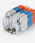 10 Pieces E UK DIN Rail Terminal Block End Stopper Bracket for 35mm Wide Rail, gray Nylon PA66 housing, fire retardant, mounted view