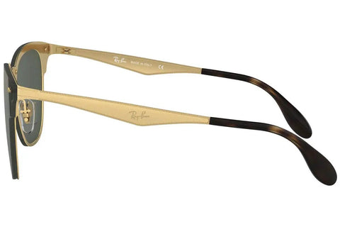 Side view of Blaze Clubmaster Square Sunglasses With Flat Lens Over Frame Construction, Brushed Gold Frame And Dark Green Lenses, 47 Mm