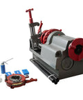 Pro Grade 110V Electric Pipe Threading Machine 750W Motor, showing a heavy-duty unit with threading tools and accessories.