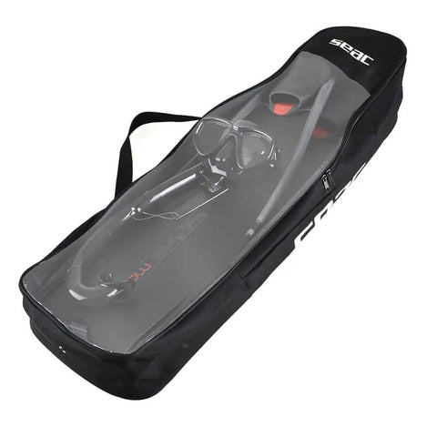 Motus Tris Freediving And Spearfishing Gear Set With Long Fins, One Mask, Jet Snorkel, And Shoulder Bag Ocean Ready Black Size 9.5 10