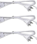 Six Foot T5 T8 LED Tube Power Extension Cable With On Off Switch 3 Pack For Integrated LED Light Fixtures 110 To 250 Volt Supports Up To 120 Watt 3 Pin Connector Plug And Play Safe Replacement Cable For Office Home And Garage Lighting showing three cables with plugs and switches.