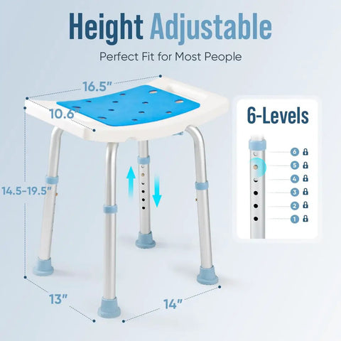 Adjustable Shower Chair With Tool Free Assembly And Anti Slip Bath Stool For Inside Shower, height adjustment details.