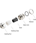 Exploded view of PG9 Cable Gland For 4mm To 8mm Wires Waterproof Metal Joint With Adjustable Locknut And Washer components.