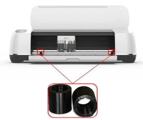 Kimalab rubber wheel replacement set (pack of 4) for Cricut Maker; front view with inset wheel close-ups