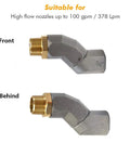 3/4 Inch Fuel Hose Swivel 360 Degree Rotating Connector For Fuel Nozzle And Hose No Twist Design Zinc Alloy Rust Resistant Easy Install Durable Marine RV Boat Use front and back views, 3/4 in zinc alloy rotating fuel hose connector