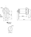 Technical drawing of Zinc Alloy Cam Lock With Handle Cylindrical Lock For Mailboxes And Gates with dimensions and cutout guide.