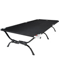Heavy Duty XXL Camping Cot For Adults With Pivot Arm Easy Setup, Oversized Elevated Sleeping Bed, steel legs, black canvas