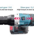 Cordless Electric Rivet Nut Gun Set With 5.2Ah Battery showing fast and slow gear switch options for torque adjustment.