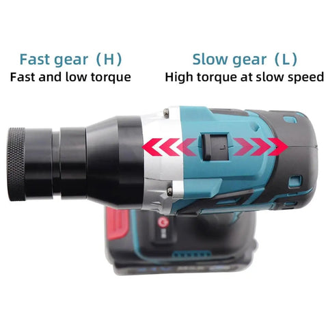 Cordless Electric Rivet Nut Gun Set With 5.2Ah Battery showing fast and slow gear switch options for torque adjustment.