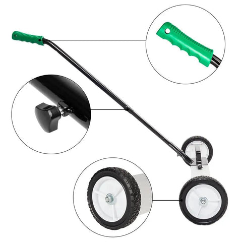 Heavy Duty 24 Inch Rolling Magnetic Pickup Sweeper With Adjustable Handle To Snag Nails Screws Needles And Garage Scrap quick easy sweep handle and wheels detail