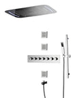 Top Shelf Wall Mounted Constant Temperature Shower System With Giant Canopy Rain Head Plus Side Jets Lead Free Copper Core Rust Proof Chrome Plated Finish, showcasing shower controls and fixtures.