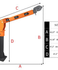 Heavy Duty Folding Hoist Truck For 2200lb Lift 110V Electric Jib Crane With 1320lb Pull Power, Painted Steel Orange, size dimensions