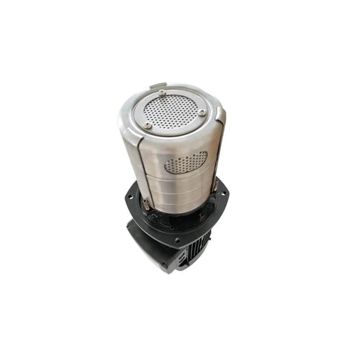 Built Tough 750 Watt Three Phase Cnc Immersion Sump Pump top view with stainless steel casing and motor for coolant circulation.