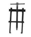 Heavy Duty Adjustable Two Jaw Bearing Puller, Carbon Steel Straight Type Gear Extractor For Auto Repair And Pump Pulley Removal, Heat Treated Mandrel, No Sweat Garage Essential, front view showing adjustable jaws.