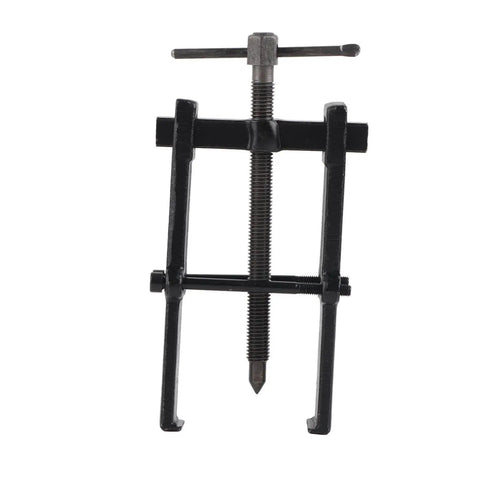Heavy Duty Adjustable Two Jaw Bearing Puller, Carbon Steel Straight Type Gear Extractor For Auto Repair And Pump Pulley Removal, Heat Treated Mandrel, No Sweat Garage Essential, front view showing adjustable jaws.