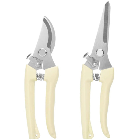 Two Piece Professional Pruning Shears Set With Bypass Pruner And Straight Blade Garden Scissors For Quick Trimming Flowers Shaping Plants Bonsai Hydroponics And Herbs Premium Garden Tools