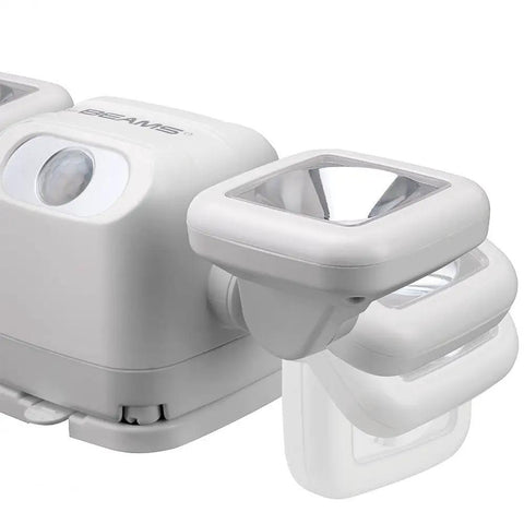 Netbright 500 Lumen Dual Head Wireless Battery Powered Motion Sensing LED Spotlight For Outdoor Security, white close-up