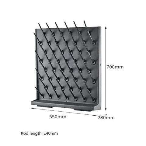 Sturdy Two Pack Lab Drying Rack Detachable Nail Plate for Test Tubes Beakers and Flasks, wall mounted design, 700mm height.