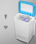 No Sweat Portable Washer With Easy Turn Timer Semi Auto Laundry Machine Featuring Frosted Glass Lid and Convenient Filter Basket.