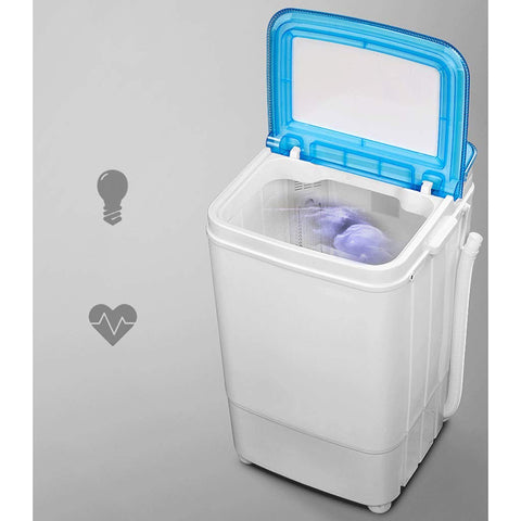 No Sweat Portable Washer With Easy Turn Timer Semi Auto Laundry Machine Featuring Frosted Glass Lid and Convenient Filter Basket.