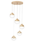Crystal Pendant Lights With 5 LED Bulbs In Daylight White 5000K Modern Brushed Brass Ceiling Hanging Fixtures With Glass Globes